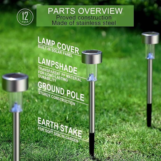 Solar Lights Outdoor Waterproof, Stainless Steel LED Landscape Lighting Outdoor Solar Lights for Outside Solar Garden Lights for Pathway, Walkway, Patio, Yard, Lawn - 16 Pack ( Multicolor )