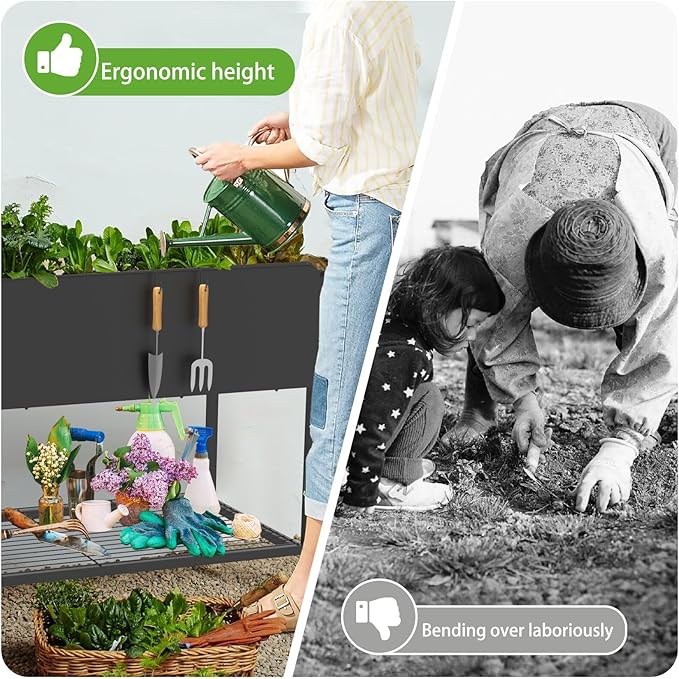 51 × 26 × 32 Inches Raised Garden Bed with Legs/Storage Shelf, Mobile Planter Box for Outdoor Plants, Elevated Garden Bed for Backyard, Balcony, Black