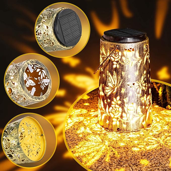 Outdoor Solar Lanterns Large Butterfly Pattern Lantern Hanging Light House Yard Patio Backyard Porch PathwayDecor Gifts for Women Grandma Mom Friends 2pcs