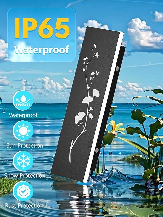 Modern Outdoor Wall Lights 31.5inch LED Long Wall Sconce 3000K Ginkgo Hollow Design Wall Mount Porch Lights 25W Exterior Lighting Fixtures for Patio Balcony Terrace Garden