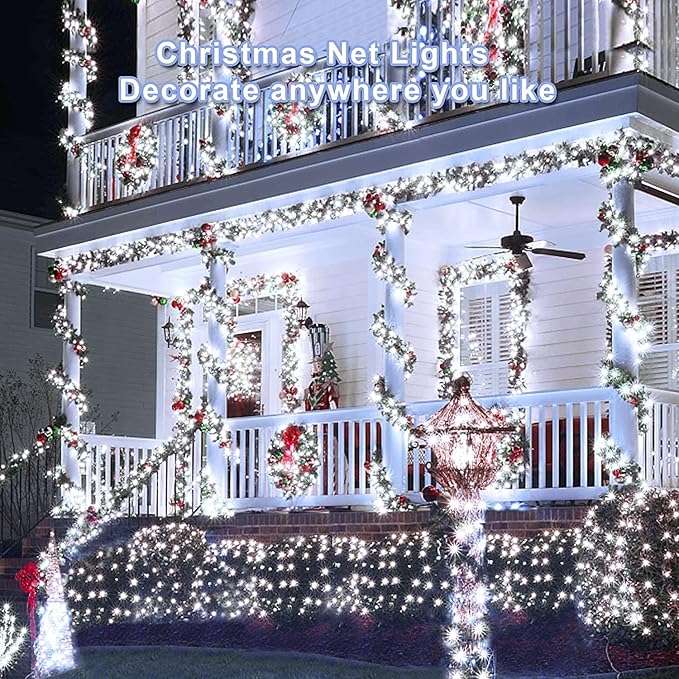 White Net Lights for Bushes - 360 LED Christmas Net Lights Plug in with Remote, 12 x 5ft Extendable 8 Modes Christmas Net Lights Waterproof for Gazebo Lawn Wedding Patio Garden Bush Tree Decoration