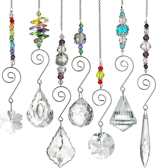H&D HYALINE & DORA Set 7 Crystal Rainbow Suncatcher Glass Bead Chain Fengshui Hanging Pendant for Window Garden Party