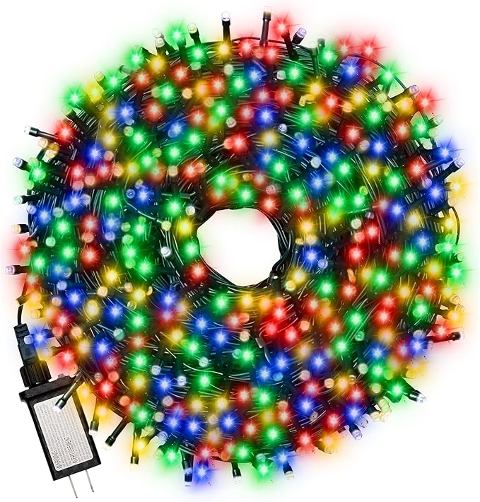 Christmas Light 1000 LEDs 336ft Green Cable Wire Fairy String Tree Twinkle Lights Plug in 12 Modes for Christmas Party, Outdoor, Garden, Wedding, Home Decoration (Multi Color)