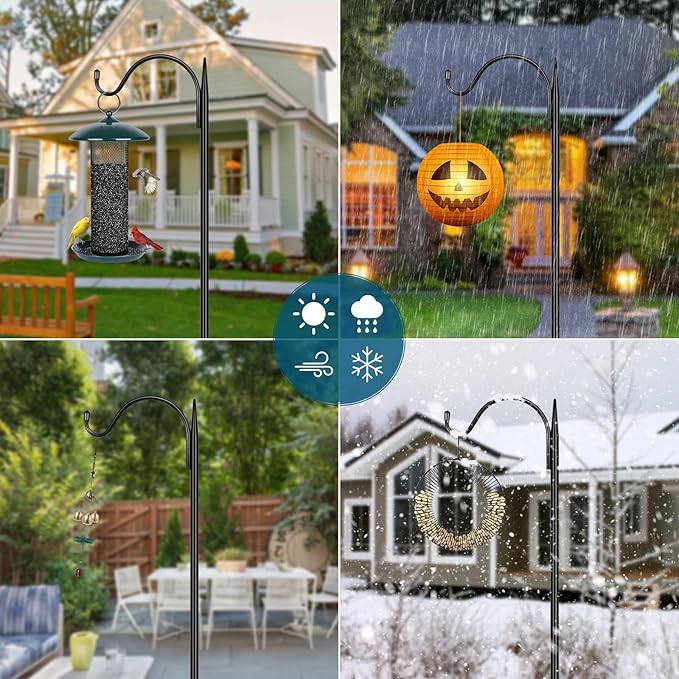 Gtongoko Adjustable 63 inch Shepherds Hooks for Outdoor Bird Feeder with 5 Prongs, Bird Feeder Pole Garden Hooks for Hanging Lanterns, Plants Baskets, Hummingbird Feeders, 1 Pack