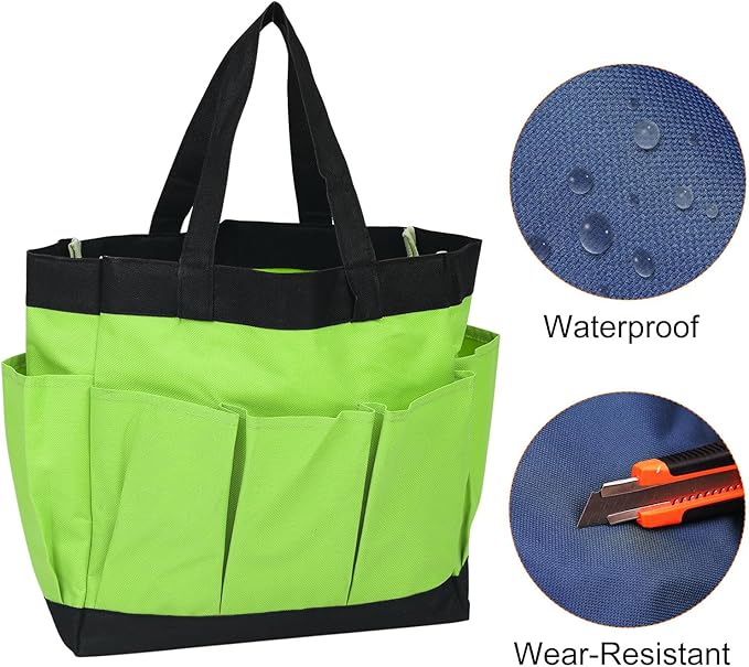 HARFINGTON Garden Tool Bag 11.2" x 5" x 11" Large Oxford Waterproof with Pockets Garden Tote Bag Gardening Plant Tool Organizer Storage Carrier Store for Outdoor Women Men, Green