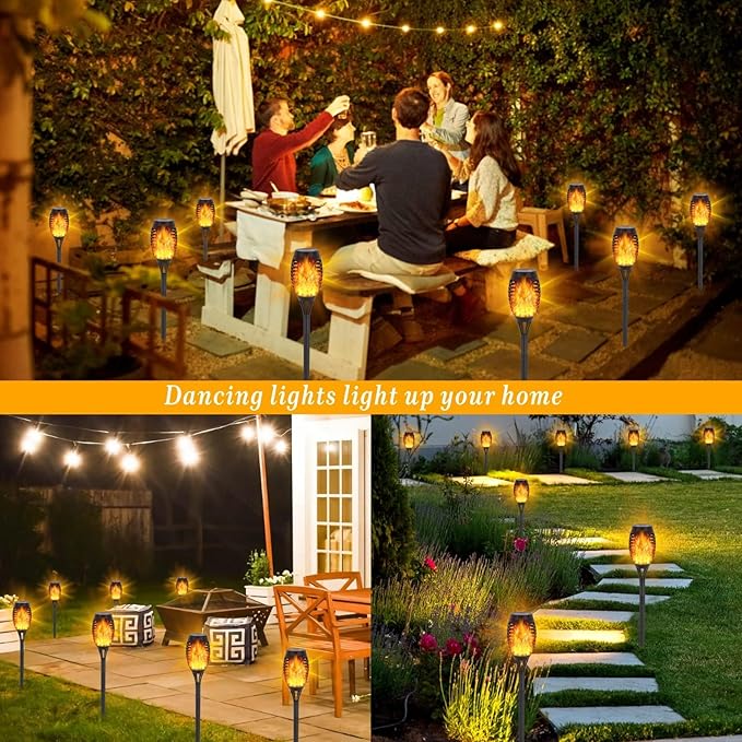 Solar Lights Outdoor, 8Pack Solar Torch Light with Flickering Flame for Garden Decor, Waterproof Outdoor Lighting Landscape, LED Flame Torches for Outside Patio Pathway Yard Decorations