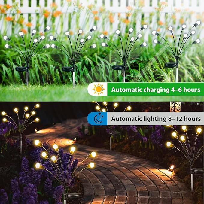New Upgraded Solar Garden Lights, 10 Pack Solar Firefly Lights Outdoor, Solar Swaying Lights, Waterproof Solar Outdoor Fairy Lights for Yard Patio Pathway Wedding Decor (Warm White)
