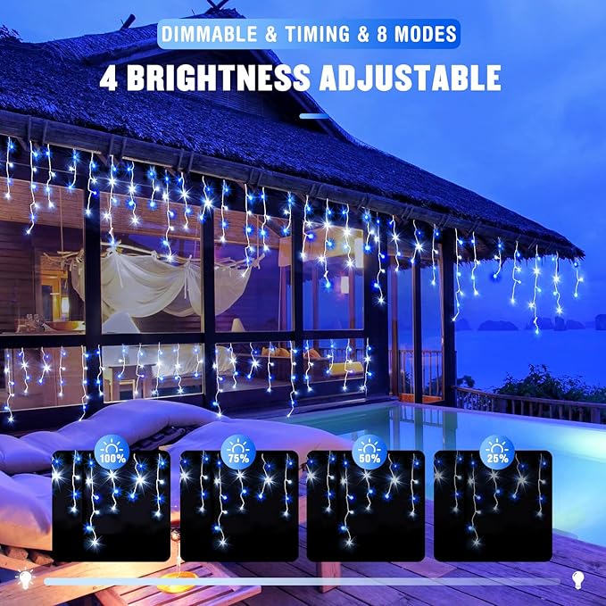 JMEXSUSS Blue&White Icicle Lights Indoor Outdoor, 38.8FT 400 LED Icicle Christmas Lights for Outside, Icicle String Lights with Remote for House Bedroom Fireplace Birthday Party Christmas Decorations