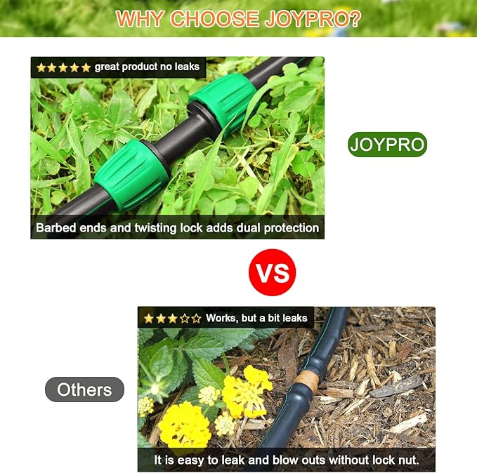 Drip Irrigation Fittings for 1/2 inch Tubing (0.60"-0.63" OD), 16 Pieces Barbed Coupling Drip Parts Locked Coupler Connectors, Drip Line Nuts Connectors for 1/2" Drip Irrigation Hose (13mm ID)