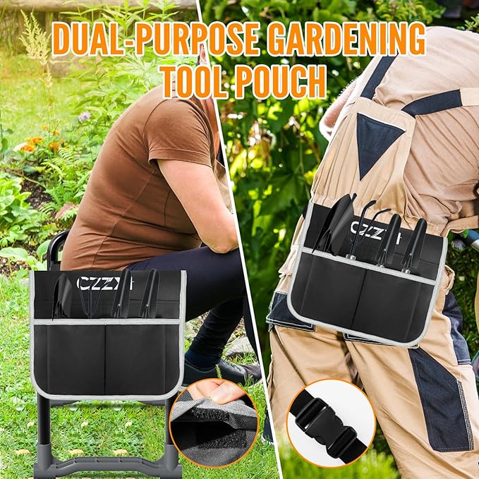 Garden Kneeler and Seat, Wider and Thicker Kneeling Pad Heavy Duty Gardening Stool with Gardening Tool Pouch and Bag, Garden Bench Gifts for Seniors