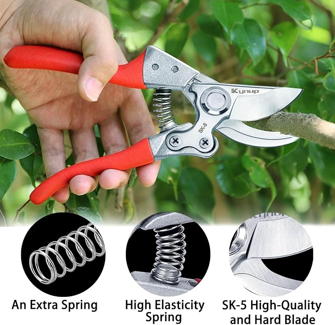 Kynup 2Packs Pruning Shears for Gardening, Garden Shears Heavy Duty, Professional Bypass Pruner Hand Shears, Tree Trimmers Secateurs, Garden Clippers for Plants, Hedge Shears, Garden Tools (Red)