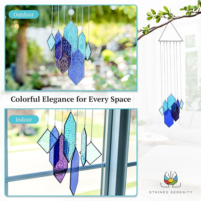 Stained Glass Window Hanging Sun Catchers Indoor Window Decor Azure Dream Stained Glass Panels Handcrafted Preassembled Vivid Real Stain Glass Art Reconfigurable