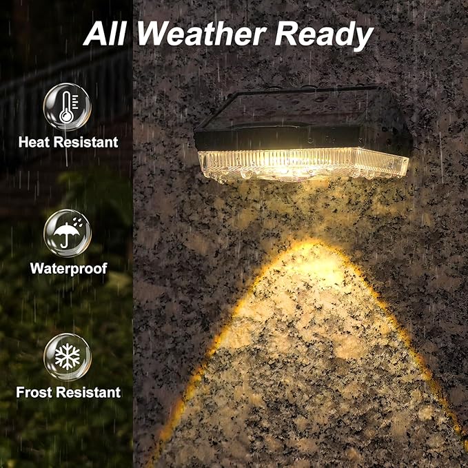 Ellasay Solar Fence Lights Outdoor: Solar Powered Deck Light -10 Lighting Modes with RGB - Waterproof IP65 - Led Lens Wall Decor for Garden Patio Backyard Porch 4 Pack