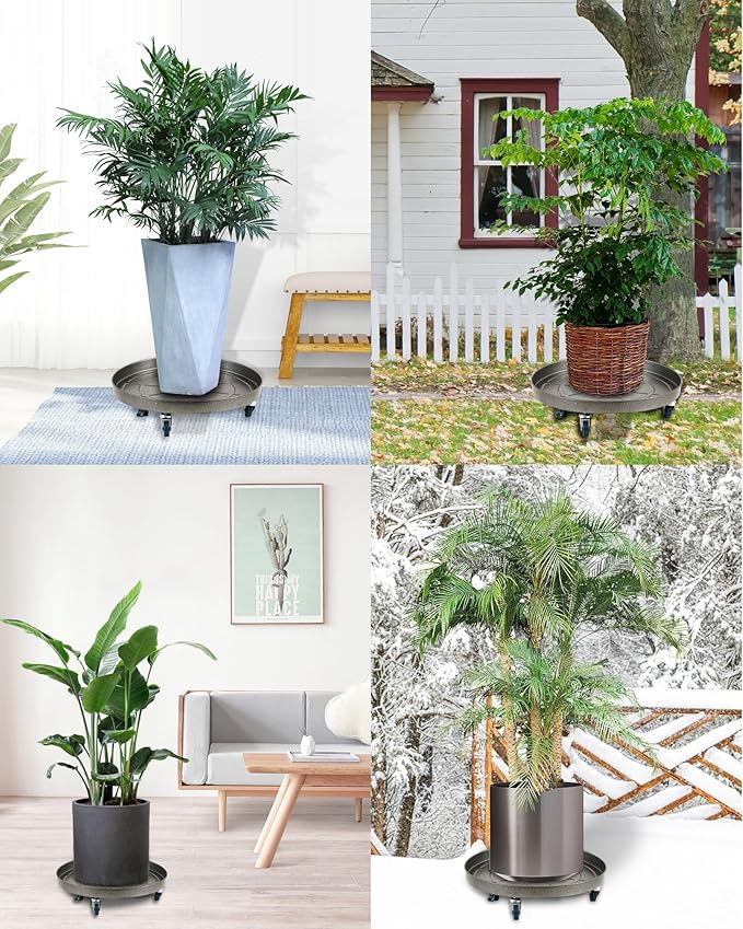 Heavy Duty Plant Caddy with Wheels 20 Inch, 360° Caster, Outdoor Rolling Plant Dolly That is Not Easily Rusted, Indoor Metal Plant Cart with Rollers, Plant Pot Trolley, Silver 2 Pack