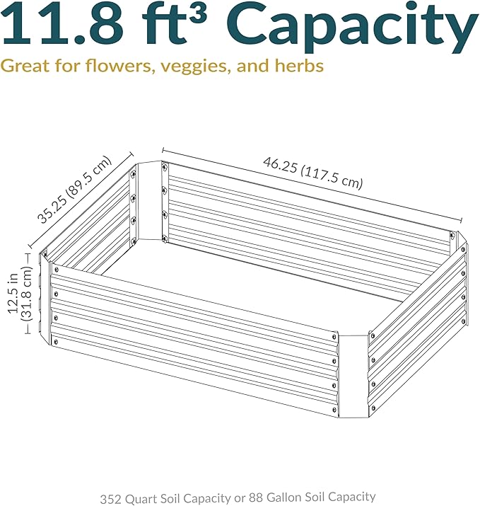 Sunnydaze Galvanized Raised Garden Bed - Metal Raised Bed for Gardening - Outdoor Planter Box for Flowers, Plants, and Vegetables - Silver - 48" W x 36" D x 12" H Rectangle