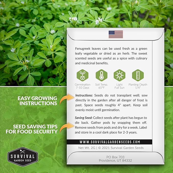 3 Packs Fenugreek Seed for Planting with Instructions to Grow Samudra Methi in Your Home Vegetable Garden - Non-GMO Heirloom - Good Microgreens or Sprouts - Survival Garden Seeds
