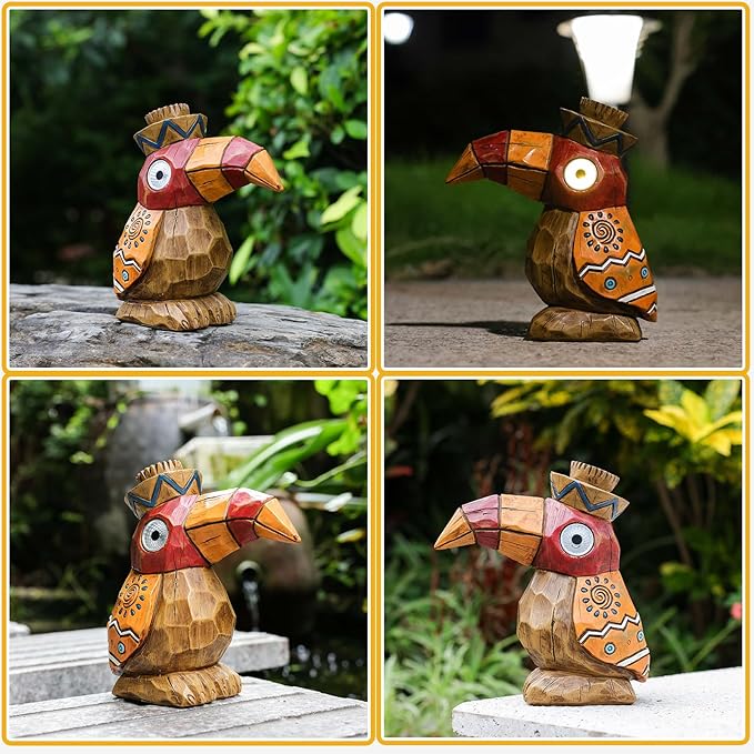 Solar Tiki Statue-WoodWoodpecker Bird-Garden Hawaiian - Solar Outdoor Light Garden Sculptures & Statues Totem Pole Bar Outdoor Patio Pool Yard Summer Decorations