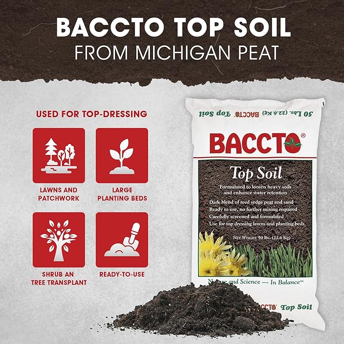 1550P Baccto Top Soil for Lawns, Gardens, and Raised Planting Beds with Reed Sedge, Peat, and Sand, 50 Pounds (8 Pack)