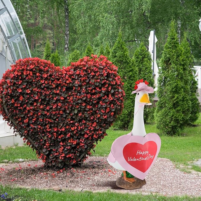 Valentines Goose Outfit Heart Porch Goose Clothes Pink Valentine Outfits for 23" H Statue, Concrete Cement Costume Outdoor Patio Yard Lawn Art Decoration