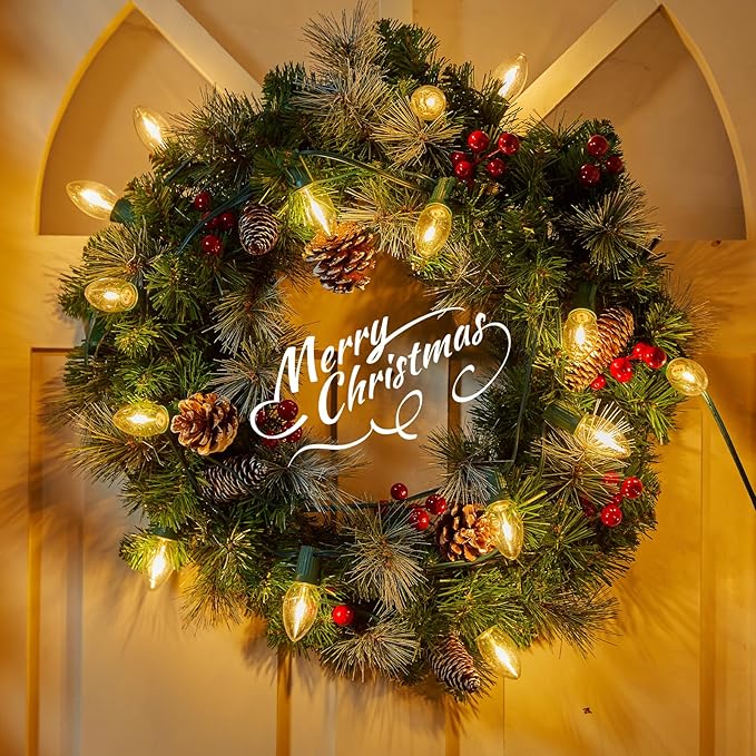 Vintage C9 Christmas Lights Outdoor, 25 Feet 25 LED C9 Christmas Decorations, Connectable Waterproof String Lights for Holiday Party Roofline Backyard Garden Patio, E17 Base, Warm White