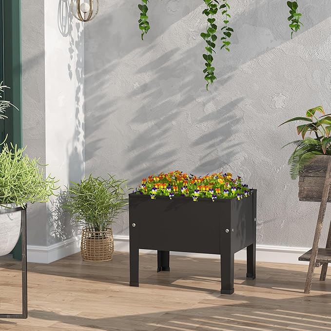 aboxoo 14 inch Black Planter Raised Beds with Legs Outdoor Small Metal Planter Box Elevated Garden Bed for Vegetables Flower Herb Patio