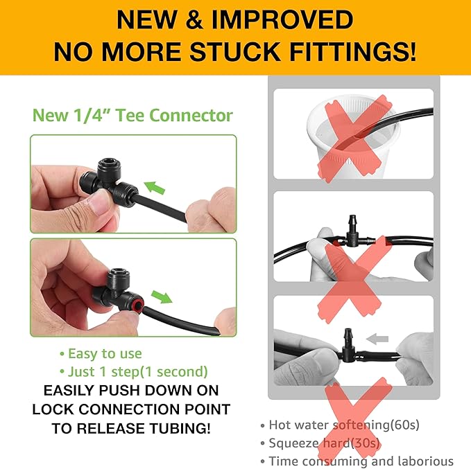 20 Pack Quick-Connect 1/4" Drip Irrigation Tee Connectors, New Elbow Coupling Fittings for 1/4 Inch Irrigation Tubing, Drip Kit (Elbow - 20 Pack)