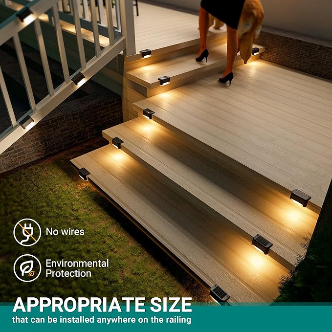 SOLPEX Solar Deck Lights 16 Pack, Outdoor Step Lights Waterproof Led for Stairs, Fence, Yard, Patio, Pathway (Warm White)