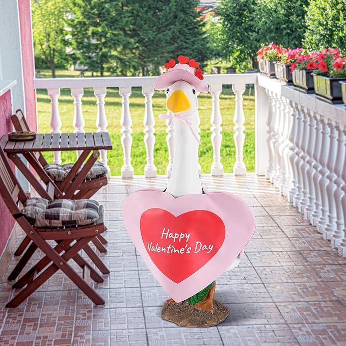 Valentines Goose Outfit Heart Porch Goose Clothes Pink Valentine Outfits for 23" H Statue, Concrete Cement Costume Outdoor Patio Yard Lawn Art Decoration