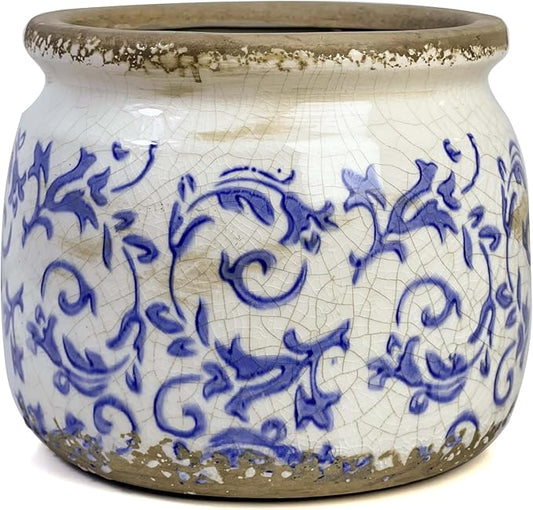 Vintage Ceramic Ice Crack Flower Pot with Drainage Holes, Country Rustic Planters for Indoor and Outdoor,Tuscan Decor,Home,Living Room, Garden Decor, Gardening Gift (Tropical)