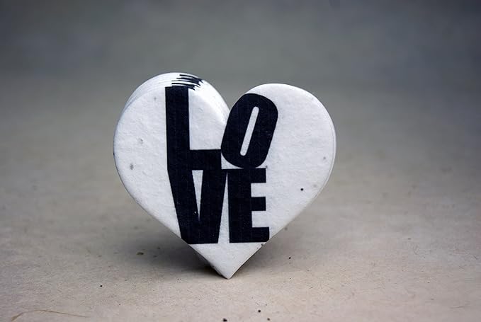 Of The Earth Handmade Paper - Wildflower Seed Paper Small Heart Tags - Calligraphy Variations - 1.75" X 1.5" - Set of 50 (Love Squared)