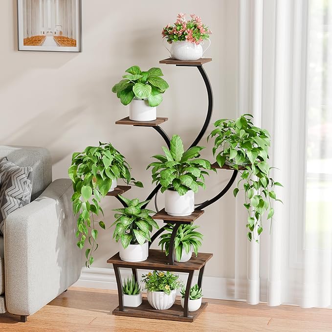 Plant Stand Indoor with Grow Lights - 7 Tiered Corner Shelf, 47" Tall Flower Stands for Indoor Plants, Display Holder for Home, Living Room, Patio Decor, Black