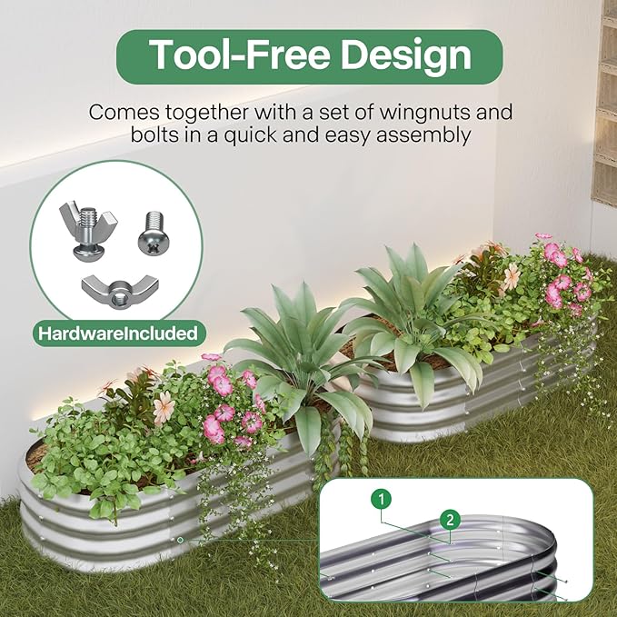 Galvanized Raised Garden Bed Kit, Galvanized Planter Garden Boxes Outdoor, Oval Large Metal for Vegetables,Flower,4x1.8x1FT