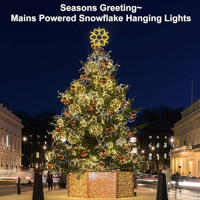 DBFAIRY 24-inch LED Christmas Snowflake Window Lights, Large Outdoor Hanging Silhouette Xmas Decor Light with Timer 16.8ft Plug-Powered Cable