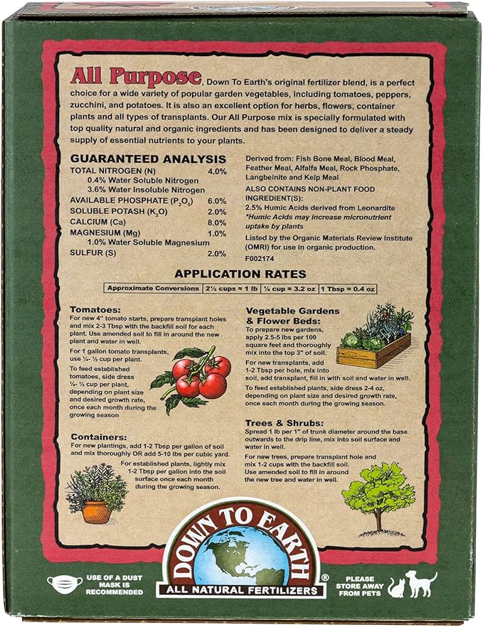 Down To Earth All Natural Fertilizers Organic Multi Purpose Mix 4-6-2, 5 lb