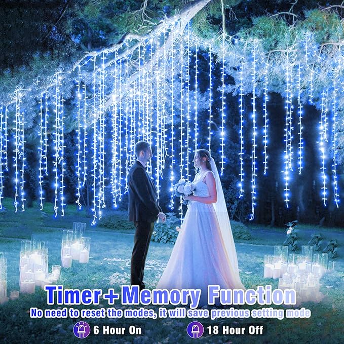 300 LED Christmas Lights Outdoor - 99ft Extra Long Christmas String Lights 8 Modes Plug in Waterproof Fairy Lights with Timer Memory for Indoor Outside Bedroom Home Party Decoration, Blue&White
