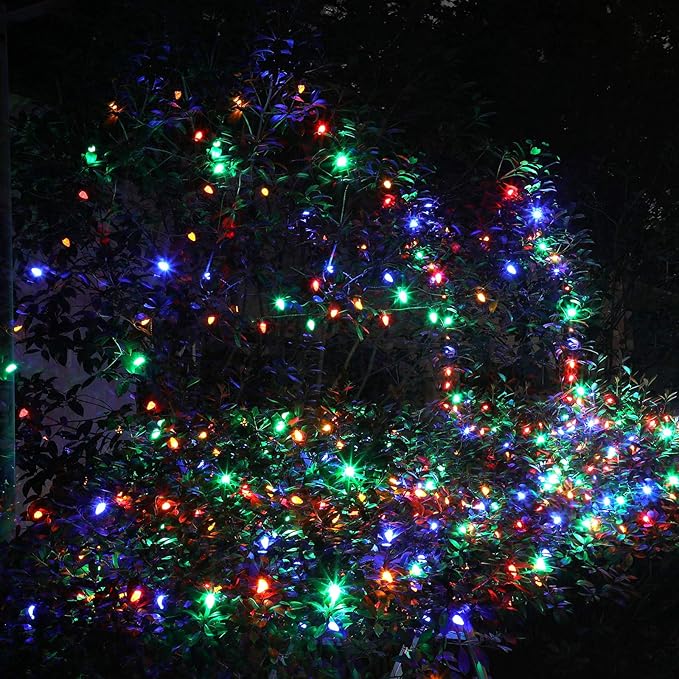 DEWENWILS C7 Christmas String Lights Outdoor, 33.3ft 50 LED Multi Color Bulb Lights, Outdoor Decorations for Christmas Tree, Patio, Garden, Yard, Porch, Green Wire, Multicolor, UL Listed