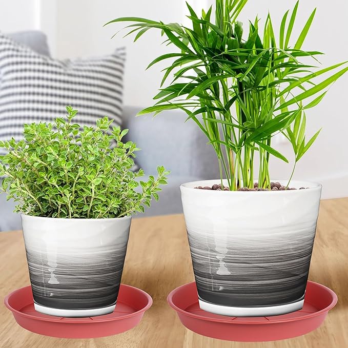 2 Pack of Plant Saucer Tray 14 inch, Heavy Duty Plastic Pot Plant Drip Trays Saucers for for Indoors Outdoor, Plant Water Tray for Planters 13-14" (14", Clay)