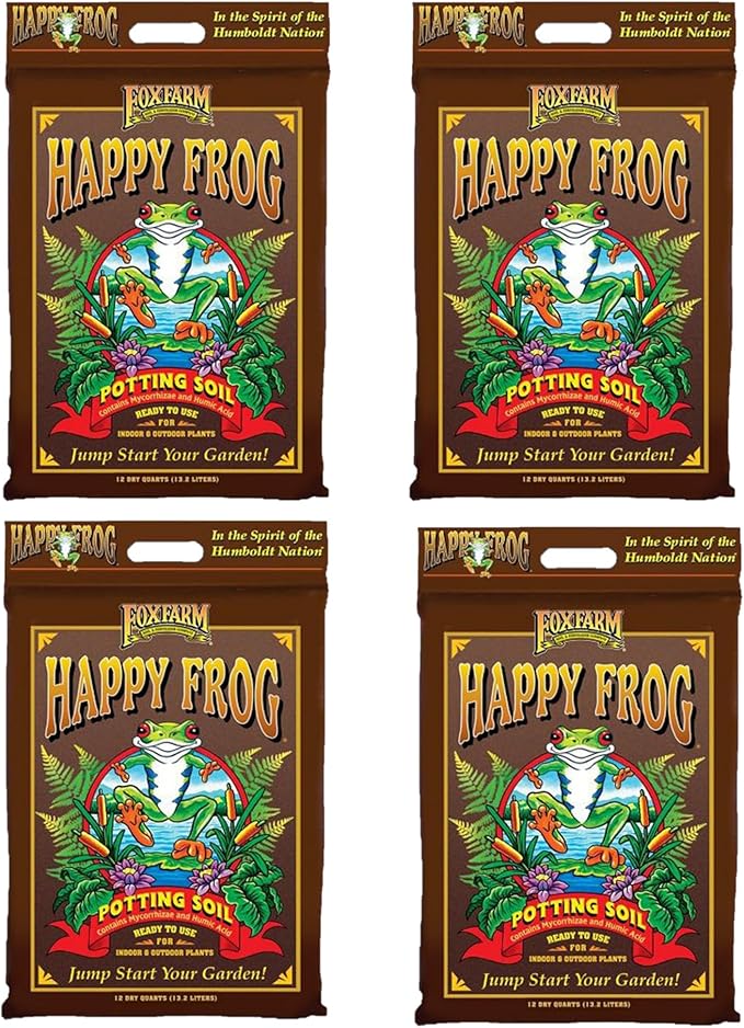 FoxFarm Happy Frog Potting Soil, 12qt (Pack of 4) - for Indoor/Outdoor Container Plants, Improves Root Efficiency, pH Adjusted for Optimal Nutrient Uptake - Contains Microbes and Humic Acids