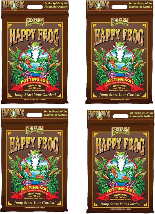 FoxFarm Happy Frog Potting Soil, 12qt (Pack of 4) - for Indoor/Outdoor Container Plants, Improves Root Efficiency, pH Adjusted for Optimal Nutrient Uptake - Contains Microbes and Humic Acids