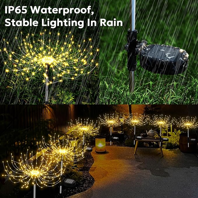 Solar Outdoor Lights Outdoor Waterproof 200 LED Firework Light Solar Powered Sparkles Landscape Fairy Light Outside Decorations Lights for Yard Patio Pathway Lawn Party Decoration, 8 Pack