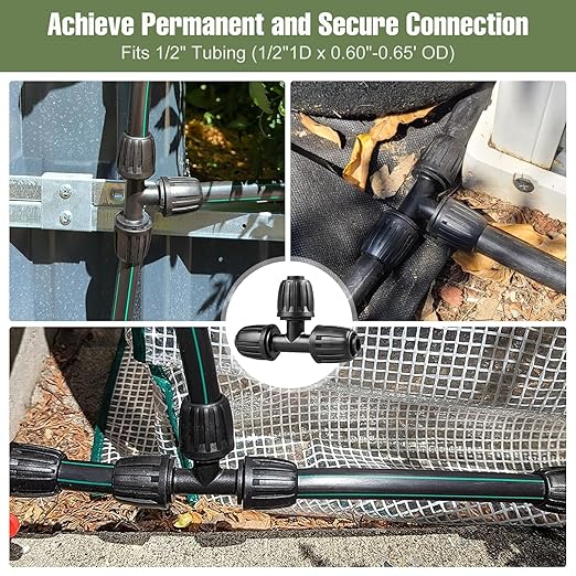 10 Pack 1/2 Inch Drip Irrigation Fittings Tee Connectors for 1/2 Inch Drip Irrigation Tubing (1/2" ID x 0.60"-0.65" OD), Anti-Leak 1/2" Drip Line Barbed Connectors for Most 1/2" Tubing