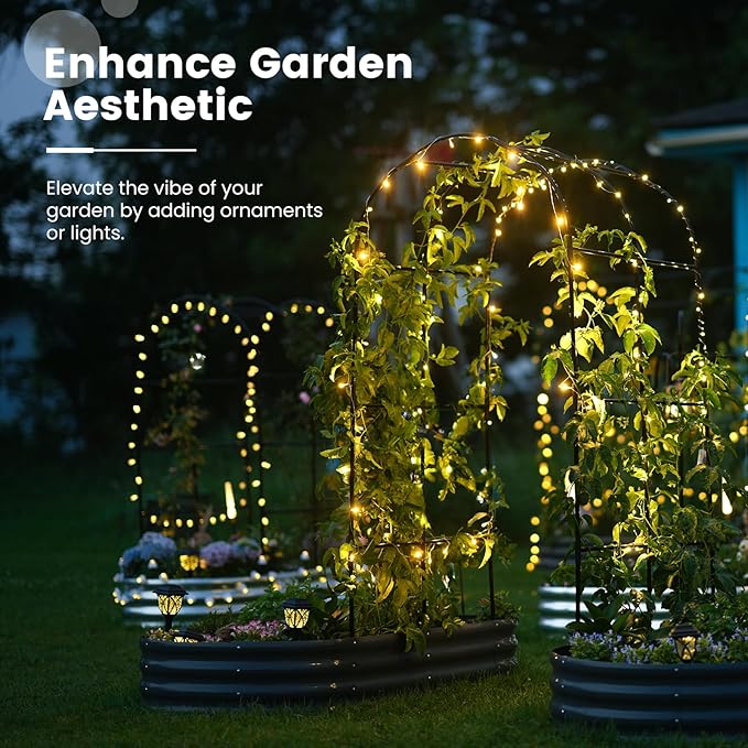 KING BIRD Raised Garden Bed with Arched Trellis Galvanized Planter Garden Box Outdoor for Gardening, Climbing Vegetables, Flowers 5.9x2.95x0.98 Ft, Silver