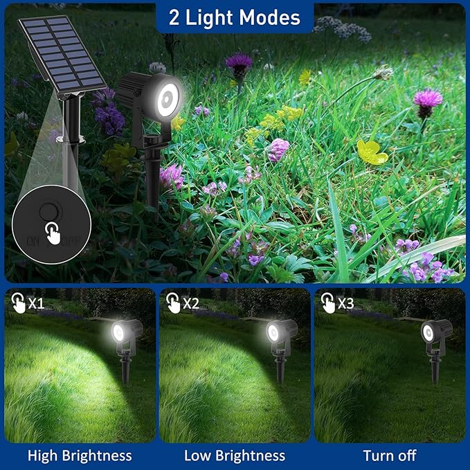 T-SUNUS Solar Spot Lights Outdoor White 4 Pack 6000K, IP65 Waterproof Landscape Spotlights with Separate Solar Panel & 9.8ft Cable Auto On/Off for Flag Pond Trees Driveway Garden Pathway Pool Area