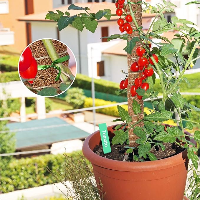 EAONE Moss Pole 96 Inch, 6 Pack 16" Monstera Plant Support for Climbing Potted Live Plants Indoor, Stackable Coco Coir Moss Sticks Monstera Stakes for Pothos Philodendron, with Garden Labels & Ties