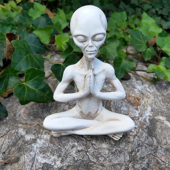 Wise Ailen Statue, Resin Medition Zen Yoga Alien Figure, Thinking Alien Sculpture for Home Indoor Outdoor Patio Lawn Yard Decor, 6.3" H