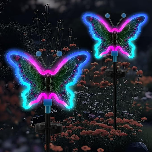 Solar Butterfly Lights Outdoor,Butterfly Solar Lights for Outside, Solar Garden Decor, Outdoor Garden neon Lights,Pathway Butterfly Lights (Light Blue,2pack)