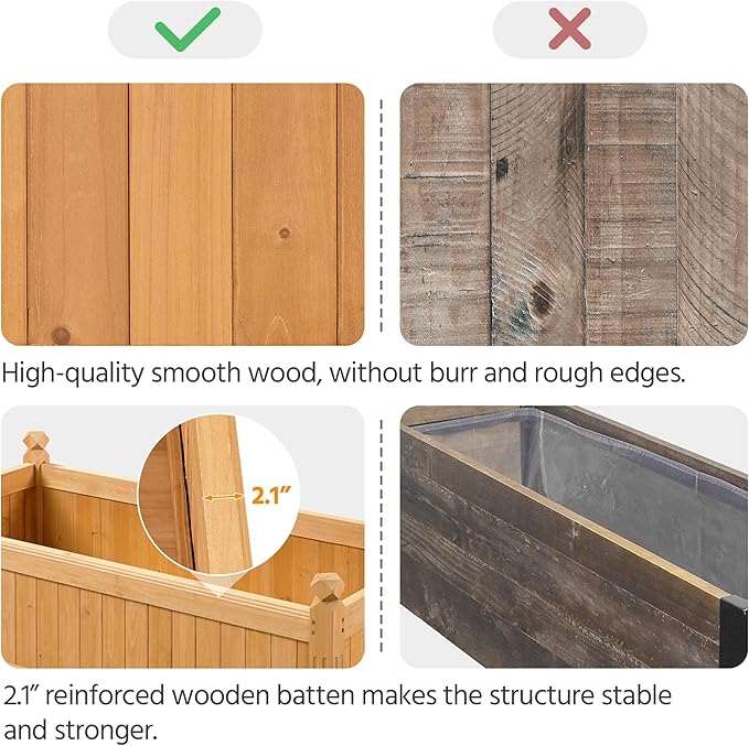 Yaheetech 46″ L × 23.5″ W × 16″ H Wooden Raised Garden Bed, Horticulture Wood Rectangular Garden Planter Outdoor, Raised Planter Box for Yard/Greenhouse/Vegetable/Flower/Herbs, Light Brown