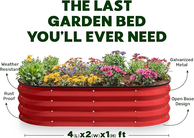 Galvanized Raised Garden Beds Outdoor // 4×2×1 ft Planter Raised Beds for Gardening, Vegetables, Flowers // Large Metal Garden Box (Red)