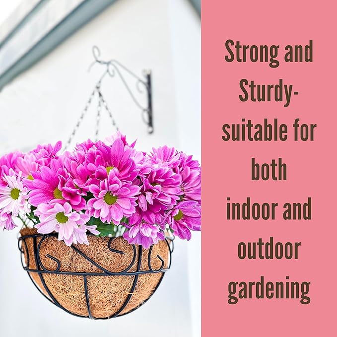 LaLaGreen Hanging Planter for Outdoor Plants (2 Pack, 16 Inch) Hanging Baskets with Coco Liner, Metal Wire Flower Basket Pots with Hook Hanger Balcony Porch Farmhouse Country Style Garden Decor