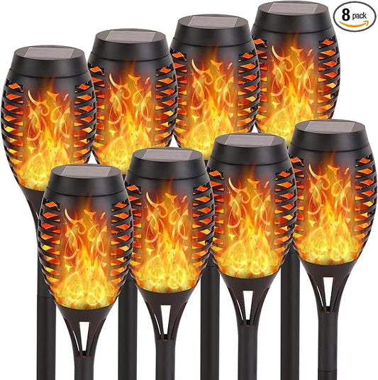 Solar Lights Outdoor, 8Pack Solar Torch Light with Flickering Flame for Garden Decor, Waterproof Outdoor Lighting Landscape, LED Flame Torches for Outside Patio Pathway Yard Decorations